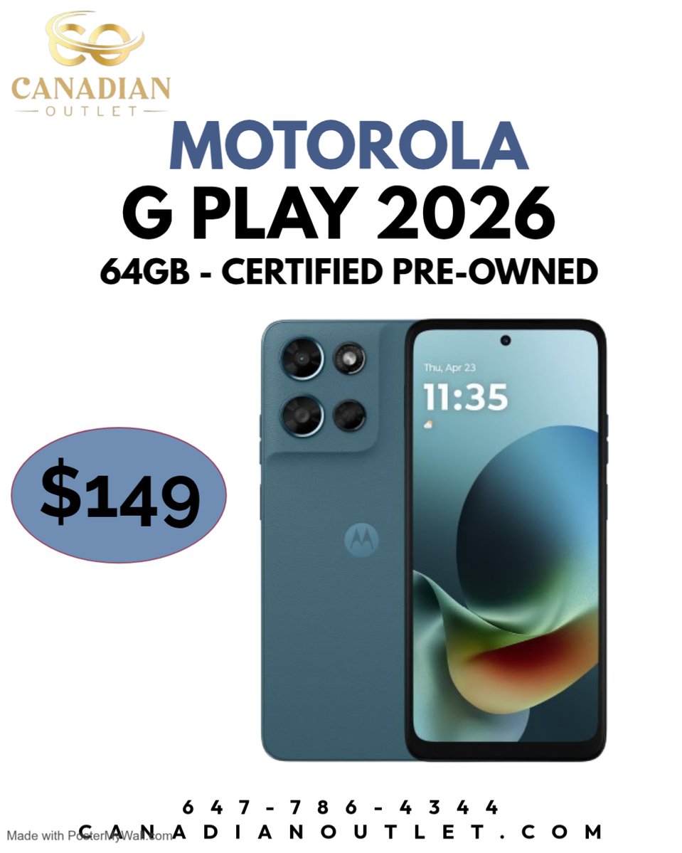 canadianOutlet's tweet photo. Proof that a great phone doesnβt have to cost a fortune. π
Reliable performance, all-day battery, and everything you needβwithout the premium price tag.
#MotoGPlay2026 #Motorola #CertifiedPreOwned #BudgetPhone #EverydayTech #SmartBuy #ReelsDiscover #FYP #CanadaDeals #TorontoTech https://t.co/kSBszHxnY8