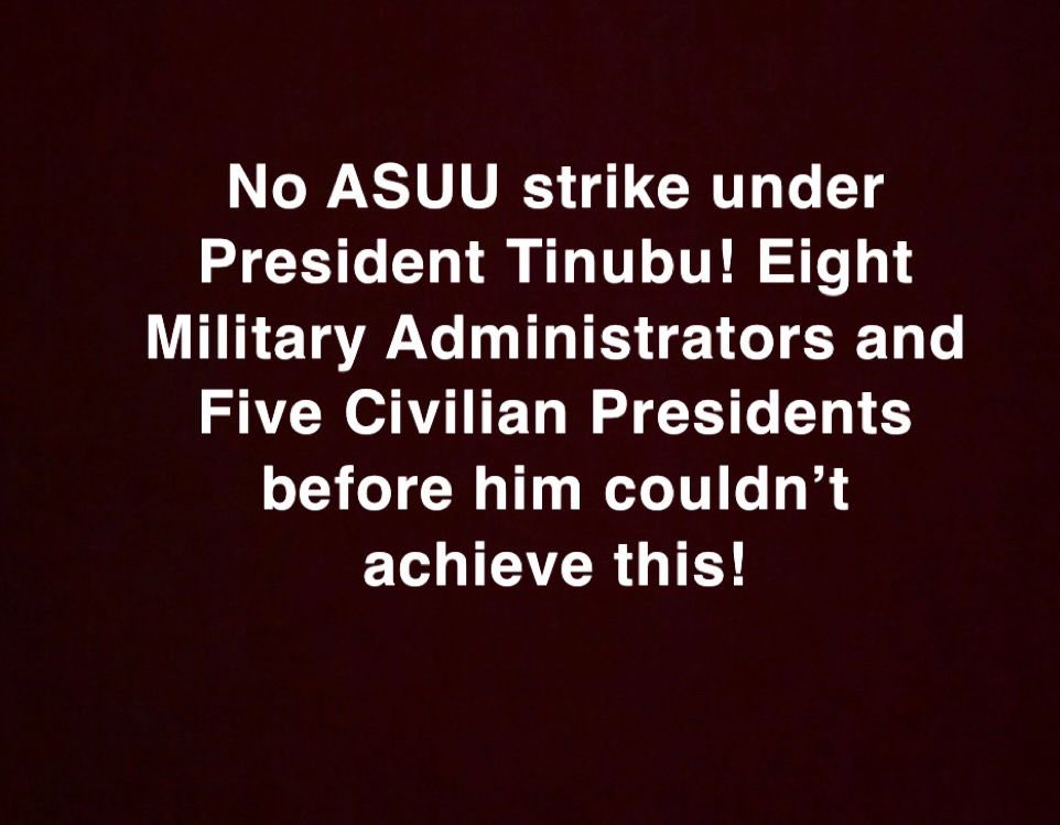 SamboMaiHula's tweet photo. Promises made, promises kept.

Under the capable leadership of President Bola Ahmed Tinubu, the Academic Staff Union of Universities has yet to embark on any strike, as he had promised during his 2023 campaign before winning the election.

Significant reforms have been implemented, propelling Nigeria into the best economy it has ever known. These reforms encompass every sector of development, not just a few.

- Education Reform: NELFUND
- Security Reform: Nationwide
- Health Reform: Achieved stability for the first time in the nation’s history.
- Infrastructural Reform: Every state in Nigeria has witnessed these reforms, particularly in the North, where we are currently experiencing them.

The North will rally behind and vote for the continuity of President Bola Ahmed Tinubu because even those who held the seat before him have never brought about such progress for the entire region.

#A4A #TinubuReforms