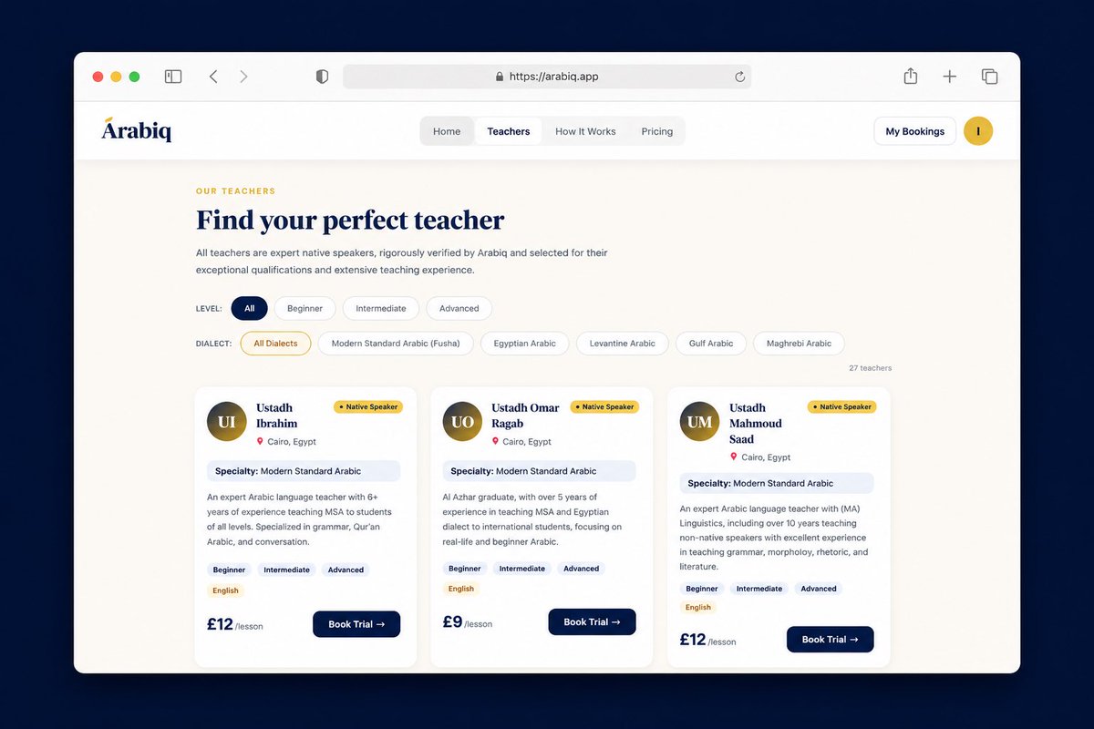 qalam_writes's tweet photo. a few years ago, I set out to learn Arabic.

like many others, I turned to the biggest tutoring platforms, hoping to find a teacher I could connect with.

but the experience was frustrating.

i’d book lessons only to find teachers who seemed disengaged, teaching methods that didn't suit my learning style, or classes that simply weren't delivering value. 

eventually, I'd lose motivation and stop learning altogether.

the problem wasn't the language.

the problem was finding the right teacher.

i kept coming back to the same question: 

why isn’t there a dedicated Arabic tutoring platform that only works with expert native teachers?

so I decided to build one myself.

after months of work, countless late nights, and more hours behind a laptop than I'd like to admit, I'm proud to introduce Arabiq. 

a tutoring platform built exclusively for Arabic, connecting learners with expert native teachers who are carefully selected for exceptional teaching quality.

my goal was simple: make high-quality Arabic learning accessible to everyone.

alhamdulillah, today that vision becomes a reality.

welcome to @Arabiq_app 

https://t.co/iXDI1epxC2