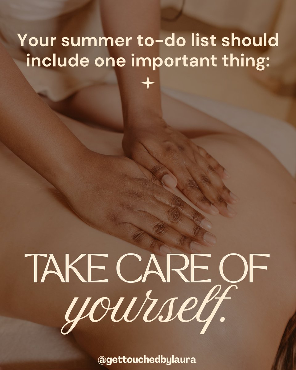 gettouchedmass1's tweet photo. Your summer to-do list should include one important thing:

✨ Take care of yourself.

Relax, recharge, and give your body the care it deserves.

📞 (310) 968-6111

#SelfCare #SummerWellness #Massage https://t.co/jMPs5pTaW5
