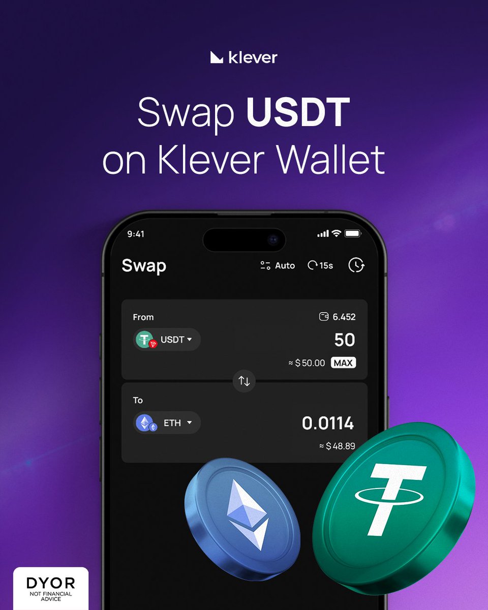 klever_io's tweet photo. Swap $USDT with confidence.
Self-custody, speed, and full control inside Klever Wallet. 🔐⚡

Disclaimer: Informational content about a Klever Wallet feature only. Klever does not endorse investing in this project or coin. DYOR. https://t.co/IFYbeMhtFE
