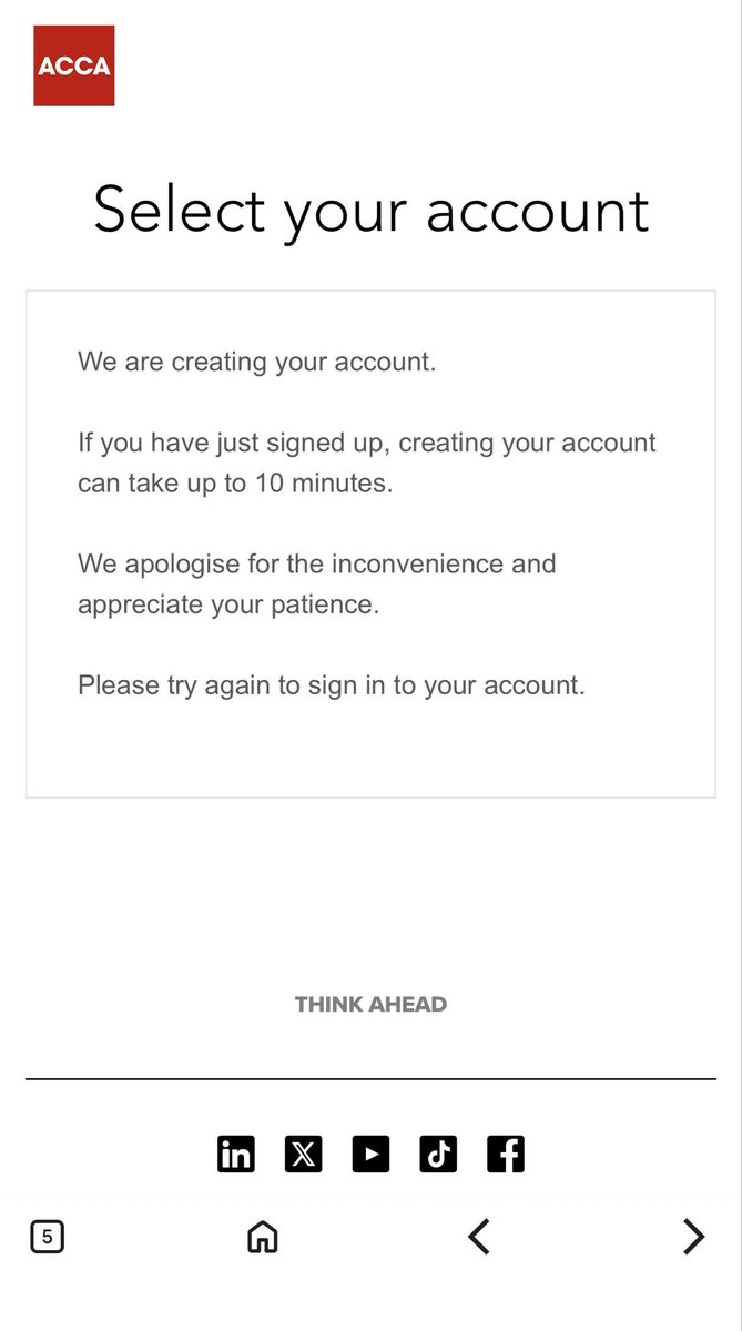 a07bod's tweet photo. @ACCAOfficial 

I have been waiting to log in for over 24 hours, and this message keeps appearing. What is the solution? https://t.co/S2b8FR3j5e
