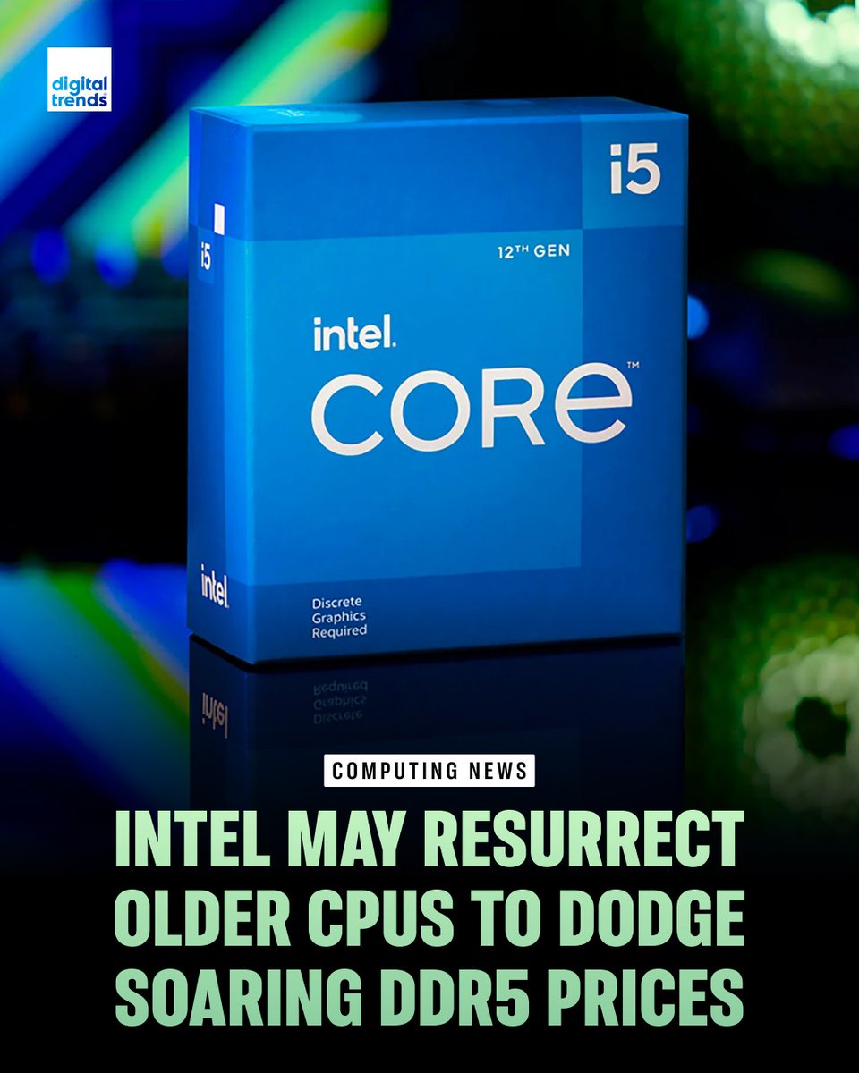 DigitalTrends's tweet photo. DDR5 memory prices are climbing, and Intel may have an unexpected solution: bring back older desktop CPUs that still support DDR4. If the rumors are true, it could give budget PC builders a more affordable upgrade path while the cost… #intel #pcgaming #pcbuild #desktoppc #ddr5 https://t.co/hBKcSPJDBN