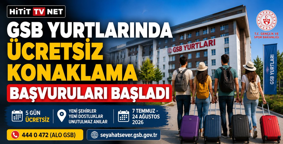 HitittvNet's tweet photo. 🇹🇷 https://t.co/GSpUezghjQ
https://t.co/TDE6DXxXUQ
☑️GSB Yurtlarında Ücretsiz Konaklama
Başvuruları Başladı...
#HititTVNet #Çorum #GSB #Seyahatsever #KYKYurdu #ÜcretsizKonaklama https://t.co/EVNZea56mS