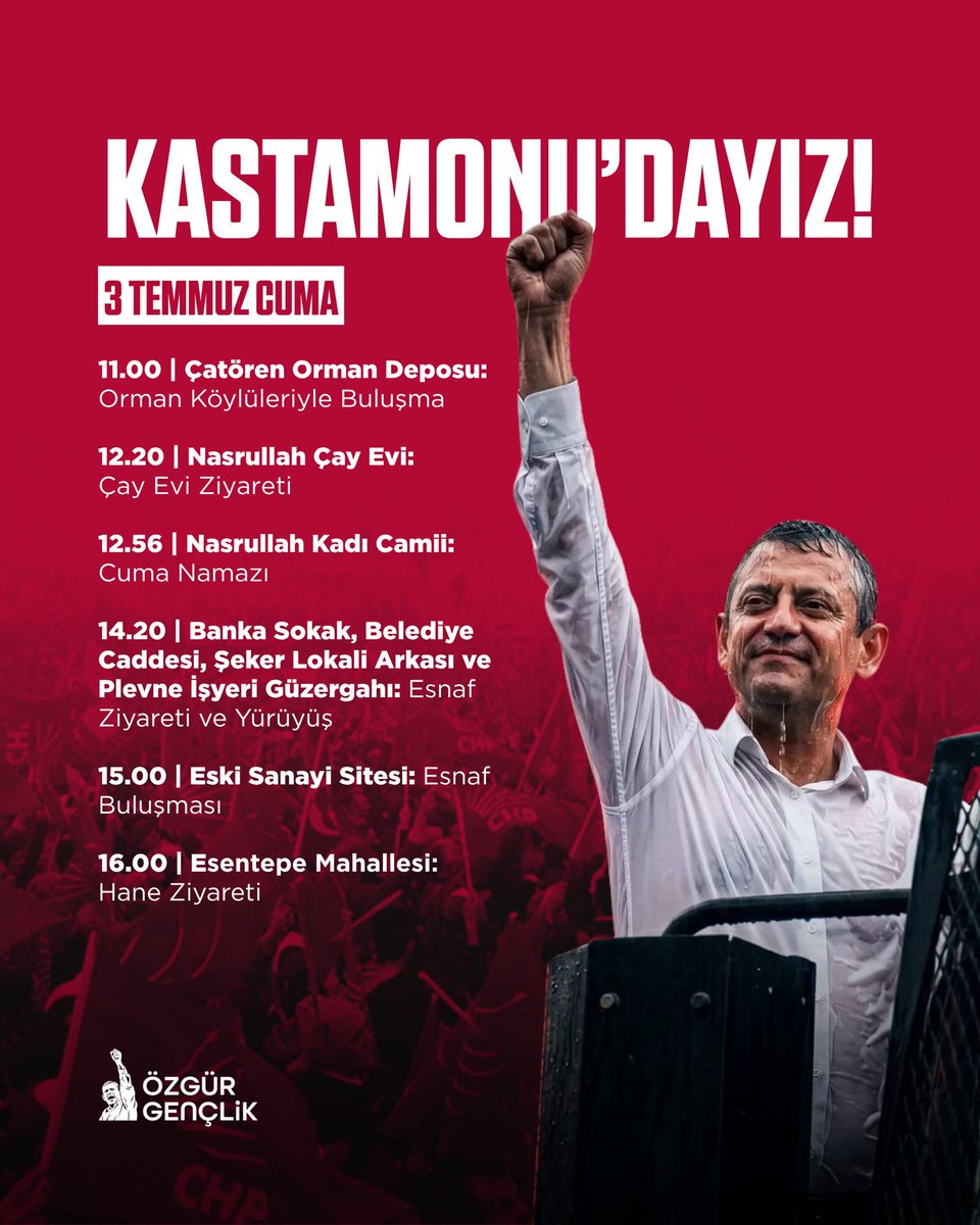 ozgurgenclikgm's tweet photo. Bize bina değil, yürek lazım!

Genel Başkanımız Özgür Özel ile birlikte Kastamonu’dayız.

📅3 Temmuz Cuma https://t.co/UwcFp8F0tF