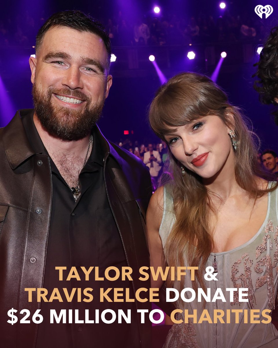 iHeartRadioCA's tweet photo. Taylor Swift & Travis Kelce just keep melting our hearts! 🥹♥️

The couple decided to give back ahead of their wedding and donate approximately $26 Million (US) to 20 charities across different cities in the United States with special meaning to the both of them including Cleveland, New York, Los Angeles!

Some of the charities they donated to are Feeding America, Education Through Music, Dolly Parton’s Imagination Library among others.

📸: Getty 

#TaylorSwift #TravisKelce