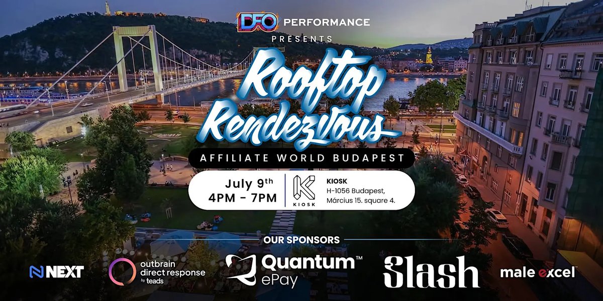 NextCommerceCo's tweet photo. One week until Affiliate World Budapest and our Rooftop Rendezvous!

Sign up for our event - details in the comments - or catch up with Devin (@29nextdevin) and Brett (@stirlingbond) around the show.

See you there! https://t.co/RqQ8u25lut