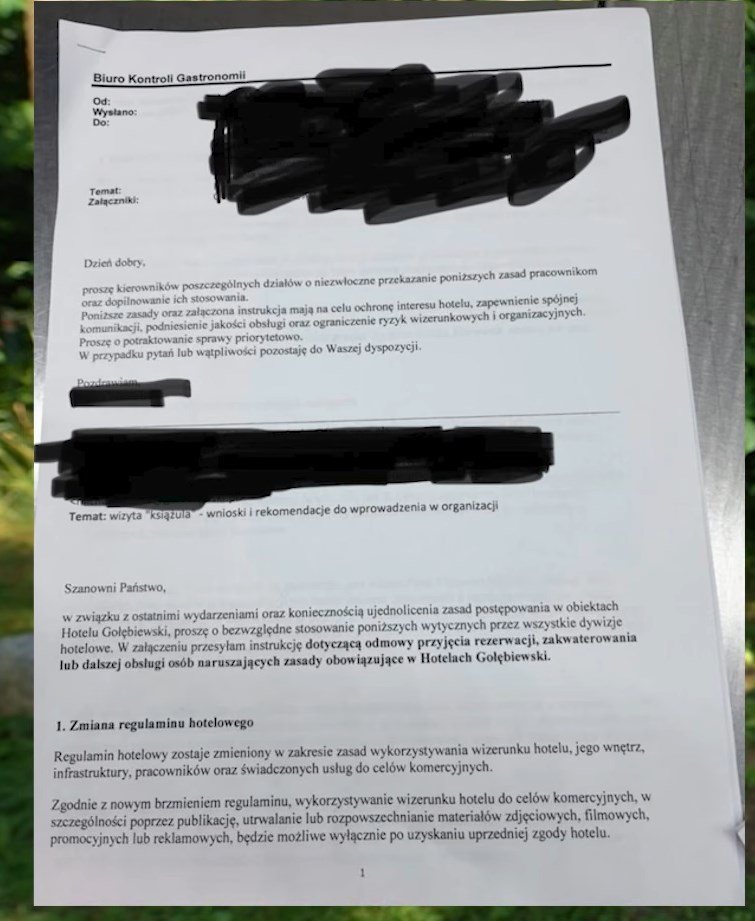 boop_pl's tweet photo. Książulo dostał informację o tym, że ma zakaz wstępu do hoteli Gołębiewski. Wysłano mu pismo, które mieli otrzymać menadżerowie danych hoteli.

Niektóre hotele mówią, że nie mogą przyjąć rezerwacji. Inne, że zakazu nie ma i youtuber może przyjechać. https://t.co/xmypQuwNgq
