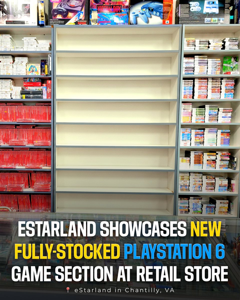 eStarland's tweet photo. Just finished stocking every physical PS6 game! 🤩 https://t.co/T02fIF676U