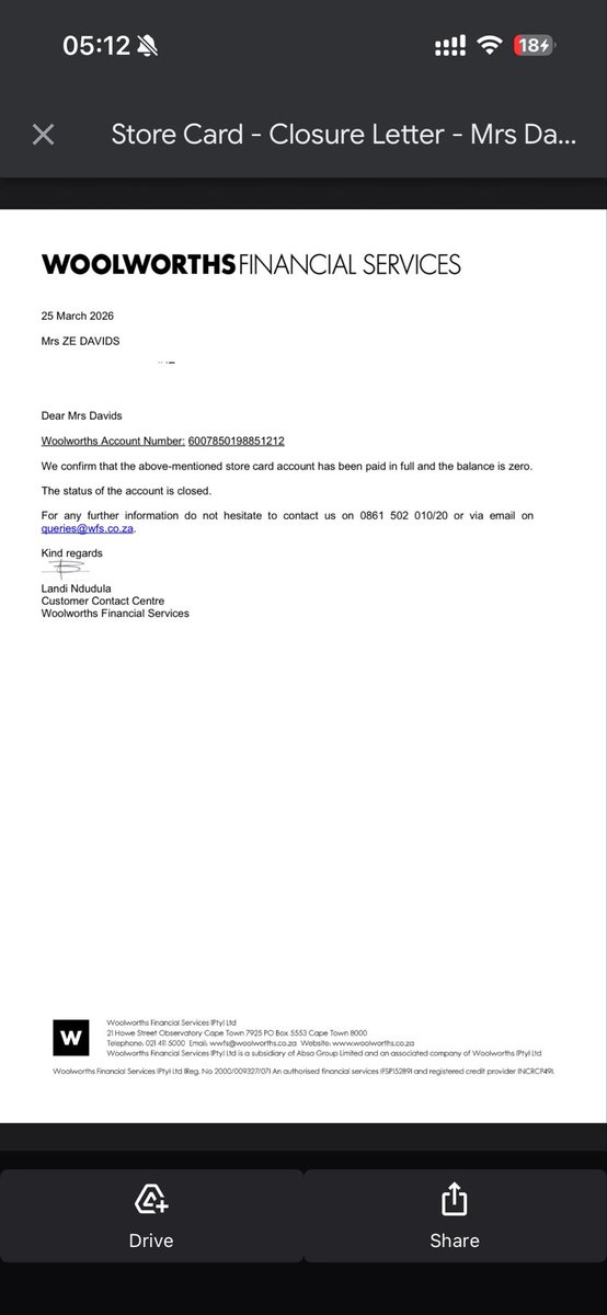 AuntyZe3's tweet photo. I even got a paid up letter and then got handed over without my knowledge.. they a bunch of thieves @WOOLWORTHS_SA https://t.co/fNvvUpbW39