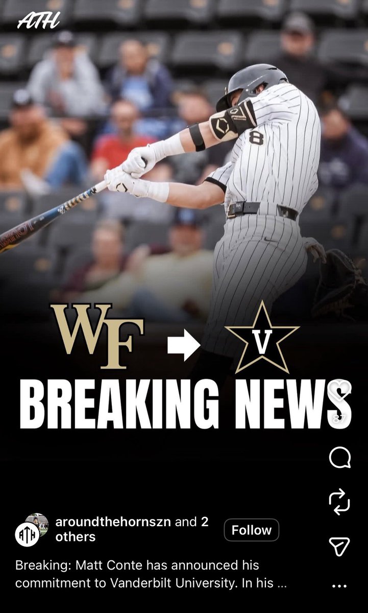 AlexKurbegov's tweet photo. Breaking news: vandy has landed Wake Forest catcher Matt Conte per aroundthehornszn on Instagram.

He hit .274 with 12 homers and 12 doubles for the Demon Deacons last season https://t.co/cqldpGWE5R