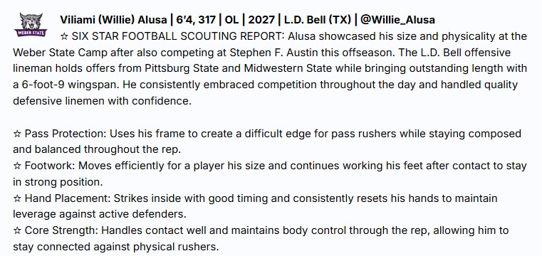 Willie_Alusa's tweet photo. @sixstarfootball thank you for the write up at @weberstatefb's Best of the West Camp 2 weeks ago!

@KjarEric @CoachAsiata @salesi_u @CoachJacobsonTJ 
put on a Great session on a Thursday night. Glad I could fly out and participate! 

@LDBellFootball @DibbleTj @CoachAJunior @coachmcgee72 @JeffGirsch @Coach_Wilk