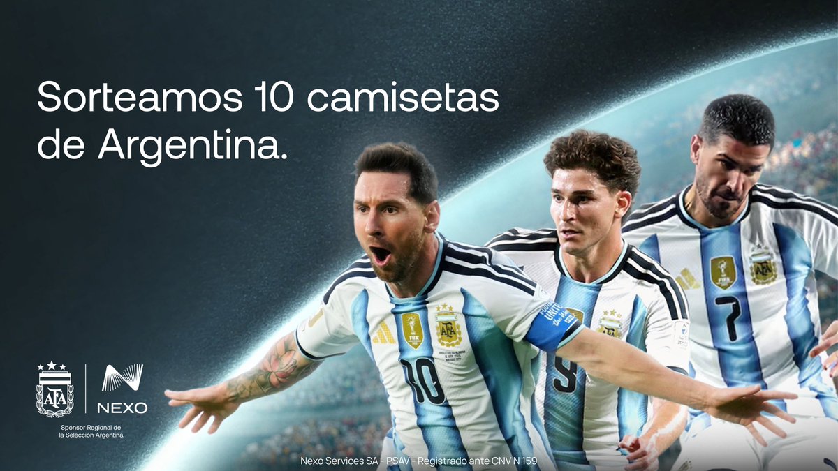 NexoARGENTINA's tweet photo. 🇦🇷¡Sorteamos 10 camisetas de la Scaloneta!

Participar es muy fácil:

✅Dale like y RT a este post.
✅Seguinos en nuestra cuenta oficial @NexoARGENTINA de X.
✅Comentá con quién vas a ver el partido del viernes.

Podés participar hasta el viernes 2 de julio a las 18hs, antes del partido vs Cabo Verde.

¡Mucha suerte y sigamos alentando a la Scaloneta! 🇦🇷

*Sujeto a TyC: https://t.co/OtDKwrZEXL