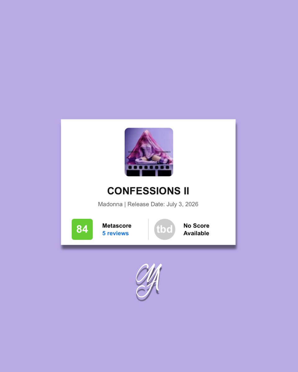 madonnaccess's tweet photo. O álbum “Confessions II”, de Madonna, estreou com nota 84 no Metacritic, com base em 5 críticas. https://t.co/kAW5bJCrG7