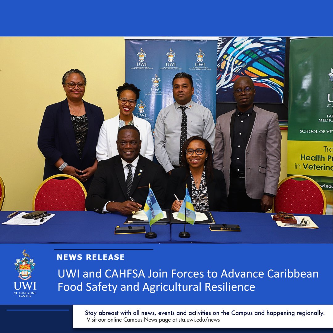 UWI_StAugustine's tweet photo. #News  The UWI St. Augustine Campus and the Caribbean Agricultural Health and Food Safety Agency have signed an MOU to boost collaboration in research, education and technical support across the region.

Read full release here: https://t.co/kI93El0QRi https://t.co/RblhcaEbrQ