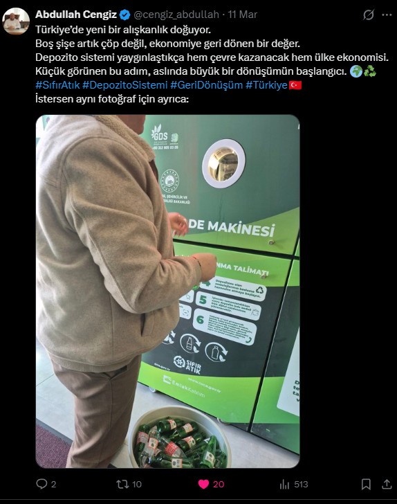 cengiz_abdullah's tweet photo. 11 Mart’ta söylemiştim.

Boş şişe çöp değil, ekonomiye geri dönen bir değerdir.

Bugün Türkiye depozito sistemini konuşuyorsa, mesele sadece çevre meselesi değildir; bu aynı zamanda üretim, tasarruf ve milli ekonomi meselesidir.

Küçük görünen adımlar, büyük dönüşümlerin habercisidir.

#SıfırAtık #DepozitoSistemi #GeriDönüşüm #Türkiye📷