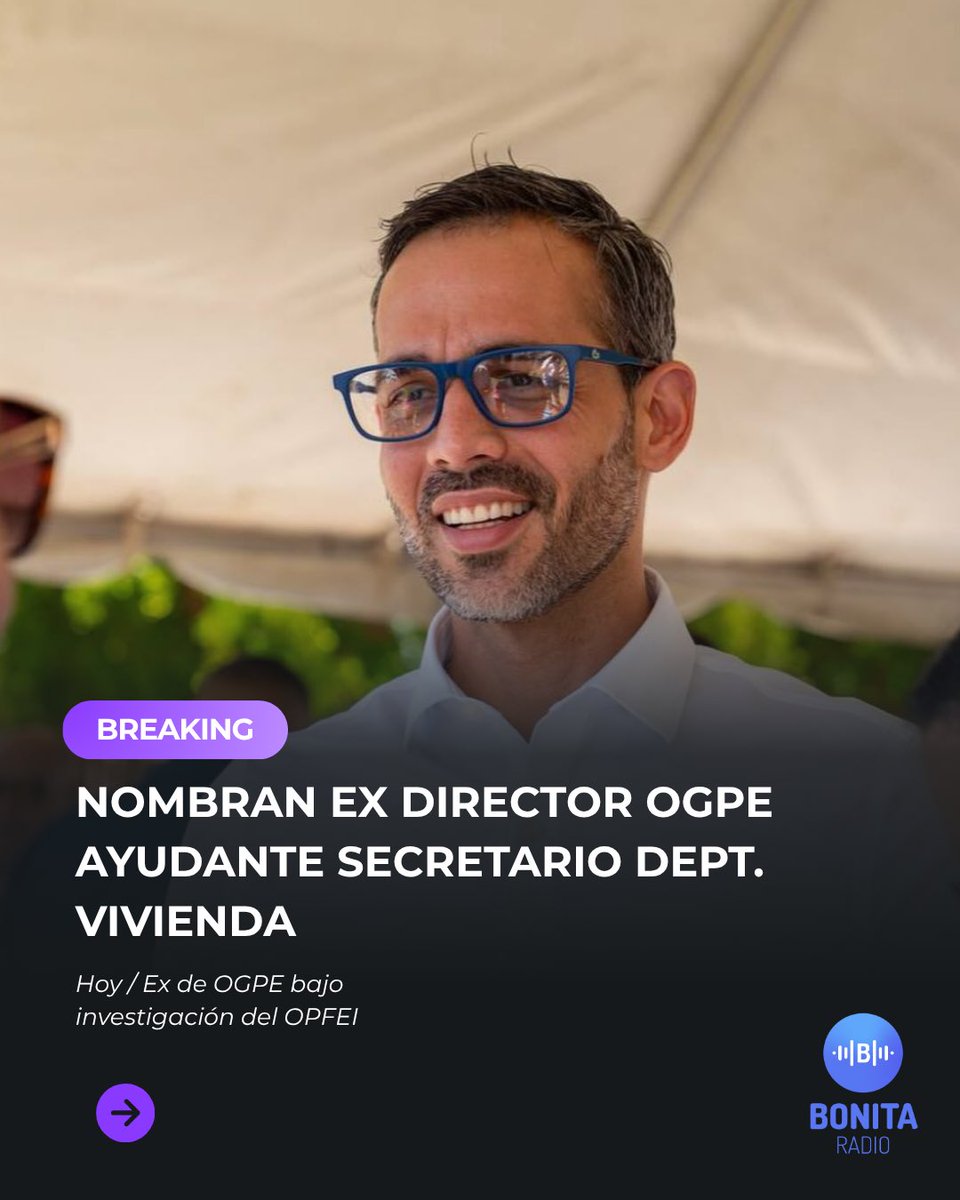 Bonita_Radio's tweet photo. [Ahora] El ex secretario auxiliar de @OGPEPR bajo investigación de dos fiscales del FEI comenzó a trabajar en @DeptVivienda, como ayudante del sub secretario, Carlos Olmedo, y en la agencia que administra los $10mil millones de fondos federales para la recuperación.

Almodóvar es investigado junto a su ayudante, Charlene Neuman Rivera por supuestamente intervenir indebidamente en la adjudicación de un contrato de publicidad que fue aprobado por un Comité Evaluador de propuestas a DG Media, pero por instrucciones de @lafortalezadepr la dejaron sin efecto para otorgárselo a JJ Investment, un allegado a Francisco Domenech y donante de la gobernadora @Jenniffer 
#puertasgiratorias #investigado #gobierno