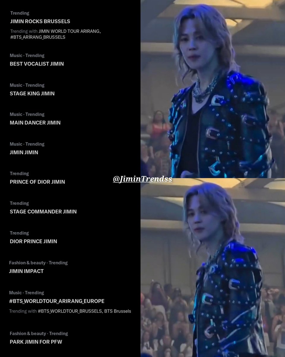 JiminTrendss's tweet photo. PARK JIMIN 🔥 🔥 

JIMIN ROCKS BRUSSELS
JIMIN WORLD TOUR ARIRANG
BEST VOCALIST JIMIN
STAGE KING JIMIN
MAIN DANCER JIMIN
JIMIN LIGHTS UP BRUSSELS
JIMIN JIMIN
PRINCE OF DIOR JIMIN
STAGE COMMANDER JIMIN
DIOR PRINCE JIMIN
JIMIN IMPACT
PARK JIMIN FOR PFW
#JIMIN #JIMINxDIOR #지민 https://t.co/cAgJANA3n3