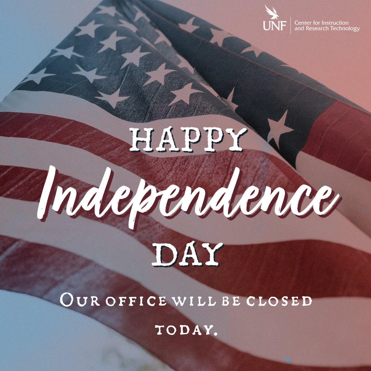 CIRTUNF's tweet photo. πΊπΈ Happy Independence Day, UNF colleagues!
π Wishing you a safe & fun holiday weekend. Our CIRT office is closed today & will reopen Tuesday. Enjoy the long weekendβand save us some BBQ! ππ
#IndependenceDay #FourthOfJuly #UNF #OspreyLife https://t.co/WJl6j3Xv6t