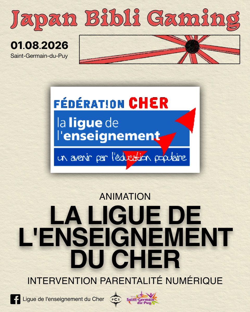 jpnbibligaming's tweet photo. 📱 Et si on parlait numérique... sans prise de tête ?

Retrouvez la Ligue de l'enseignement du Cher au Japan Bibli Gaming 2026.

🎮 Jeux vidéo
📱 Réseaux sociaux
⏱️ Temps d'écran
👨‍👩‍👧‍👦 Conseils pour les familles
Un espace d'échange convivial pour répondre à toutes vos questions! https://t.co/zPi2e4JTci