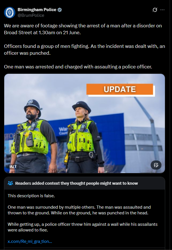 DanteSimpSlayer's tweet photo. @BrumPolice we investigated ourselves and found no wrong doing vibes. dude getting attacked by a bunch of monkeys, then a retarded cop attacks him too, still dazed dude swings, retarded cops - he attacked us hurr durr https://t.co/m7IzXI1MKb