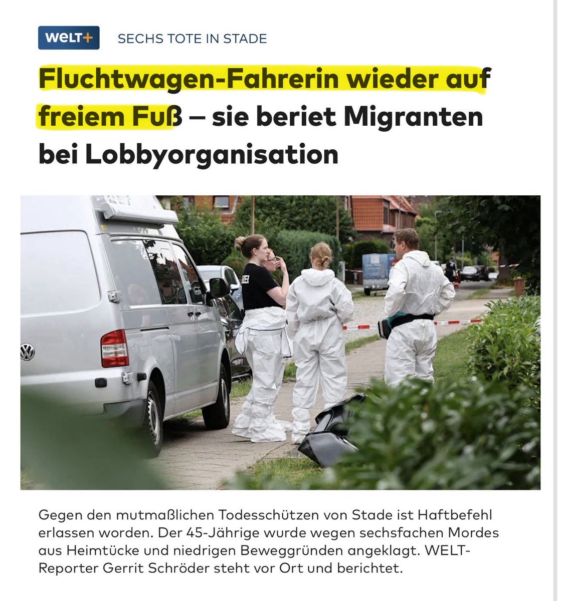 Georg_Pazderski's tweet photo. ES STINKT ZUM HIMMEL!

Die 65-jährige Fluchtwagenfahrerin im Sechsfach-Mord von Stade ist die Schwiegermutter des SPD-Politikers Deniz Kurku – Landesbeauftragter für Migration und Teilhabe in Niedersachsen.

Sie ist außerdem die Patin des Babys des mutmaßlichen Sechsfachmörders und bereits wieder auf freiem Fuß.

Fragen über Fragen:

❓Woher hatte sie den AMG-Mercedes
❓Wieso fuhr sie den Täter nach Stade
❓Wusste sie, was er vorhatte
❓Warum floh sie mit ihm nach den Morden
❓Welche Verbindungen hat sie zum Miri-Clan
❓Warum ist sie sofort wieder auf freiem Fuß
❓Und wie passt das alles zum Amt ihres Schwiegersohns als Migrationsbeauftragter

DAS SYSTEM STINKT.