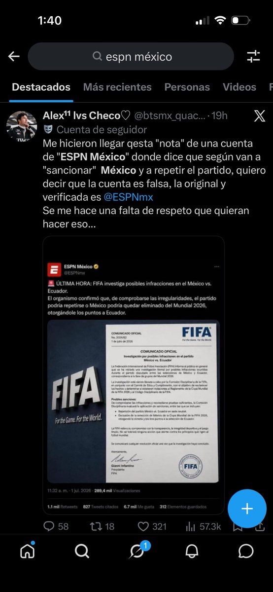 ArsYuice's tweet photo. También circula una captura falsa de la cuenta oficial de ESPN, en la cuenta oficial no está este post, nisiquiera la foto de perfil es del mismo color xd https://t.co/pxjbuv9m83