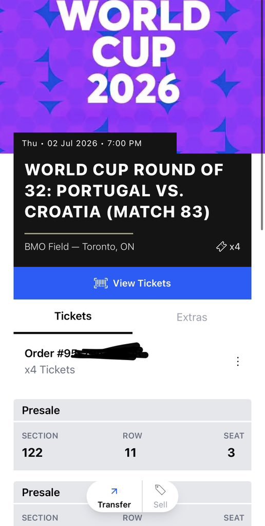 KiturOscar's tweet photo. Anyone interested in buying my 4x World Cup Round of 32: Portugal vs. Croatia (Match 83) tickets for Thu 02 Jul at 7:00 PM

-📍: BMO Field — Toronto, ON

- Section 122, Row 11

- DM me if interested. They are going for cheaper prices https://t.co/tpBPzElxZV