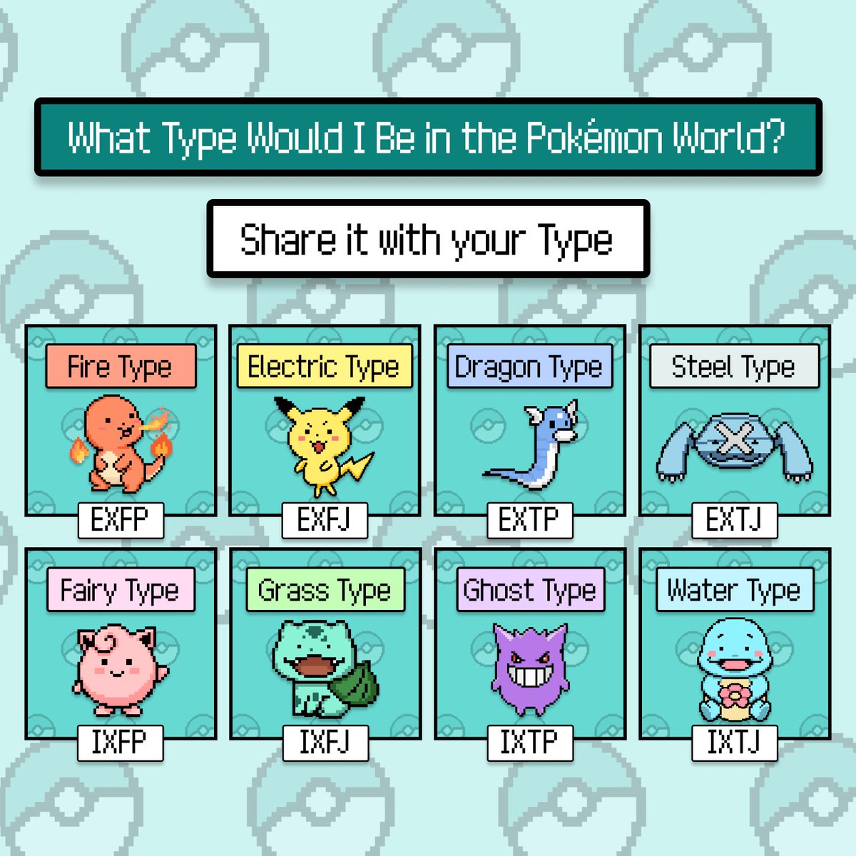 poomangofficial's tweet photo. What if I woke up in the Pokémon world? 💫

RT ▶️ Speedrun the Gyms
❤️ ▶️ Explore the wild woods
💬 ▶️ Find my all-time fave Pokémon

So, what's my Pokémon type? 🤔

⚡️🔥🌱💧✨👻🐉⚔️

👇 Test here
https://t.co/2y1jNc8HNX

👇More fun tests available now!
https://t.co/qxWdbtunAd
(P.S. Share your result in the thread ⬇️)