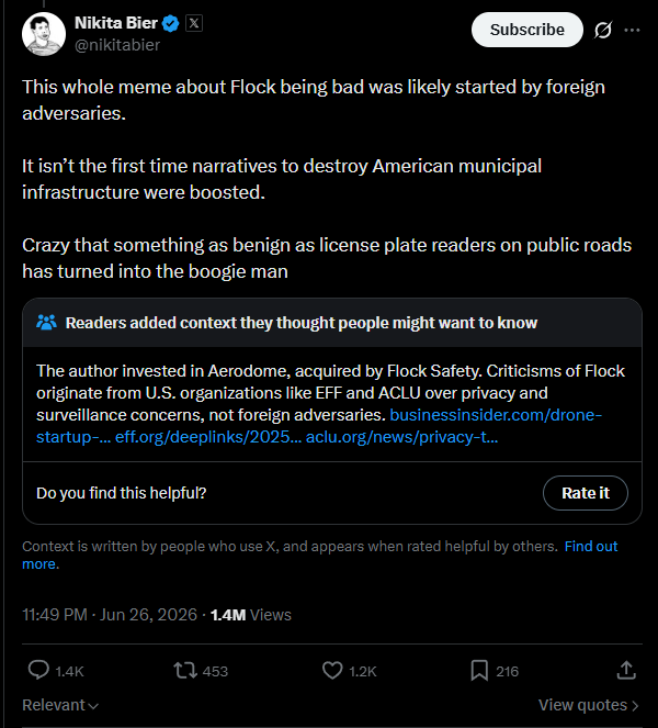 LeviathanR89's tweet photo. @QueenOfRespawn minor correction he invested in a company that was acquired by Flock https://t.co/wWsqtXotRJ
