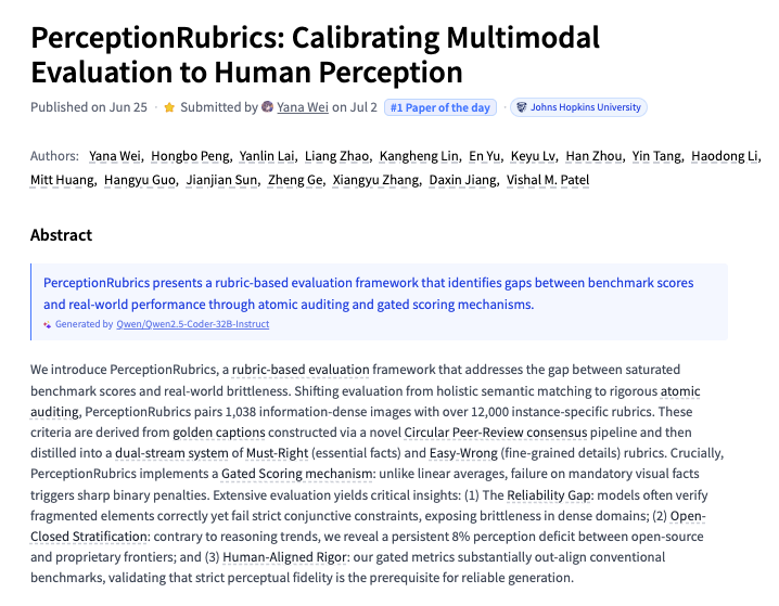 PerceptionRubrics Calibrates Multimodal AI Evaluation to Human Perception