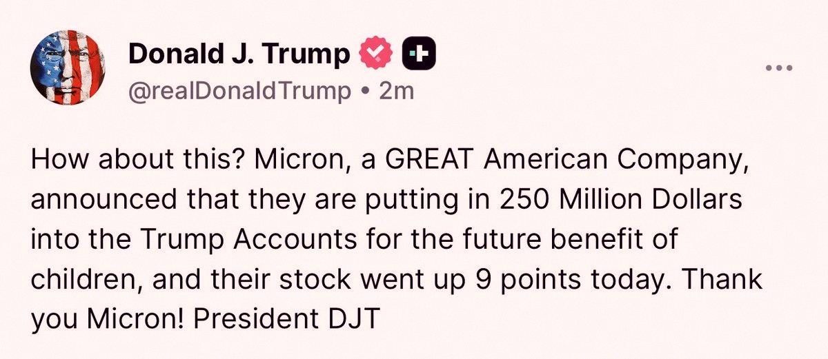 n_0ta's tweet photo. I'm pretty sure Trump is fond of Micron 😂
$MU https://t.co/w7vnIOn9Qk