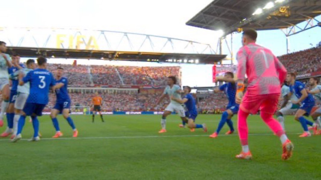 Lemonbriz's tweet photo. 🚨🎙️Roy Keane on the penalty call for the foul on Renato Veiga:

🗣️“That’s a penalty all day long. Renato Veiga gets clattered — clear contact, no doubt about it. The referee got that one spot on. None of this soft nonsense we see too often these days. If you go in like that, you give away a penalty. Simple as. Veiga’s driving forward, committed, and he gets taken out. That’s not a 50-50, that’s a foul in the box.”
“I’m sick of players getting away with murder in the middle of the park or the box. This one was clear-cut. Well done to the ref for having the balls to call it. Portugal get the chance they deserve. Now they better step up and take it properly. No excuses.”