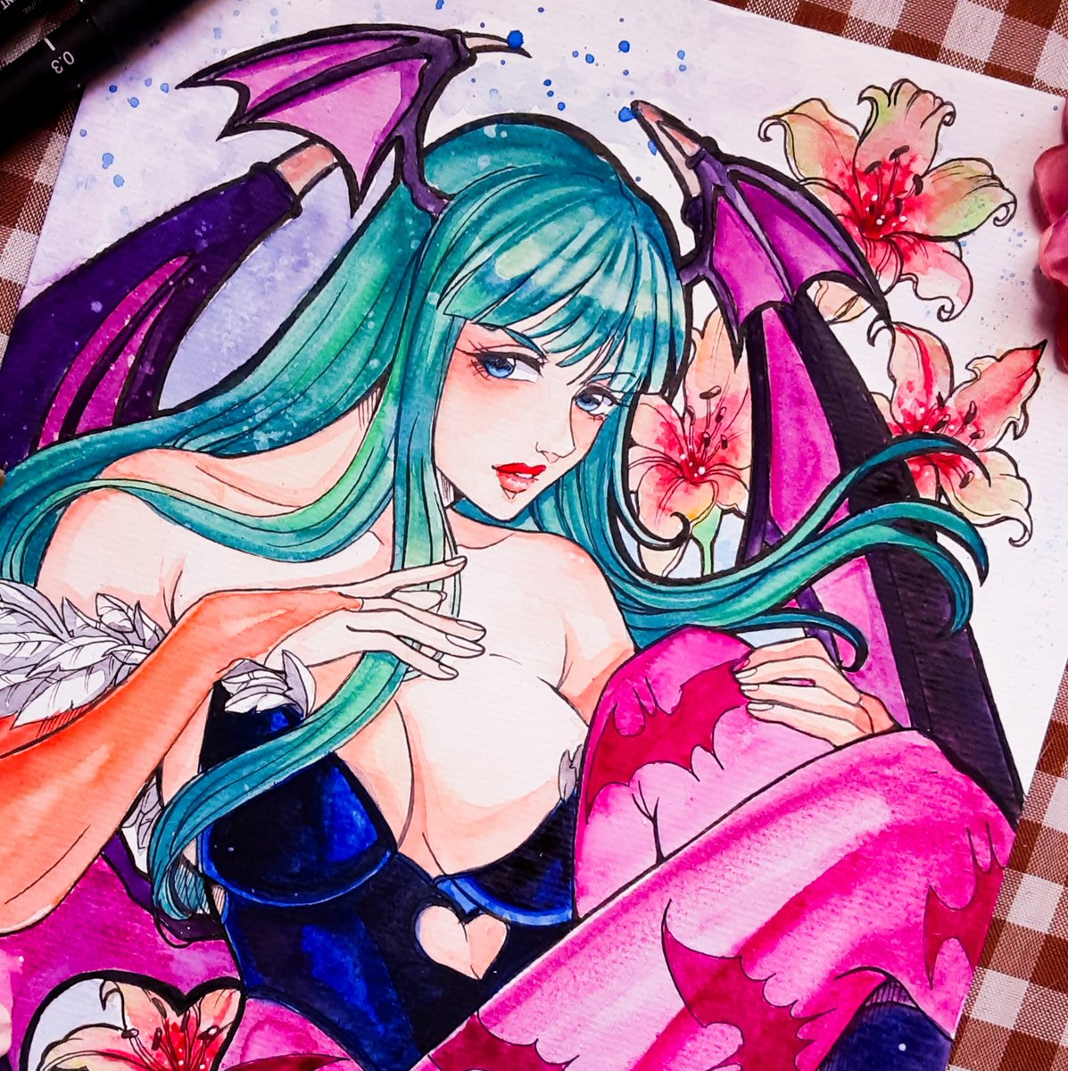 Yume00061's tweet photo. #morrigan #watercolorillustration #watercolor #artwork #capcom https://t.co/5sdgEscff7