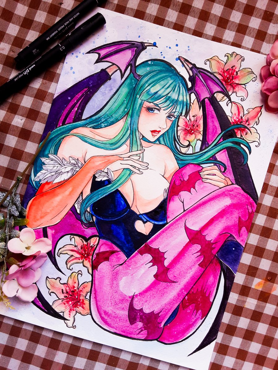 Yume00061's tweet photo. #morrigan #watercolorillustration #watercolor #artwork #capcom https://t.co/5sdgEscff7