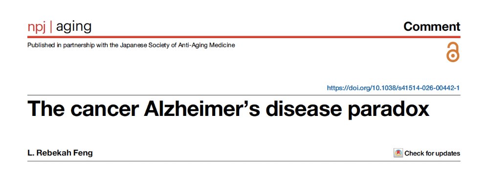 bryan_johnson's tweet photo. If you get cancer, your risk of Alzheimer's drops by about a third. If you get Alzheimer's, your risk of cancer drops by about half.

The body playing tug of war with itself. 

Two diseases pulling against each other, using the same cellular mechanism in opposite directions. https://t.co/pvEanqRzDc
