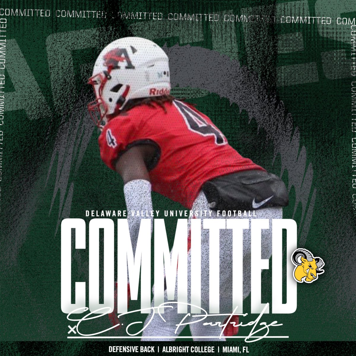 DVUfootball's tweet photo. Welcome C.J Partridge to the family!
Adding experience, toughness, and coverage ability to the secondary, a 5’10”, 193-pound Defensive Back from Albright College.
#DelValFootball #Family https://t.co/mRiLFNYVSC