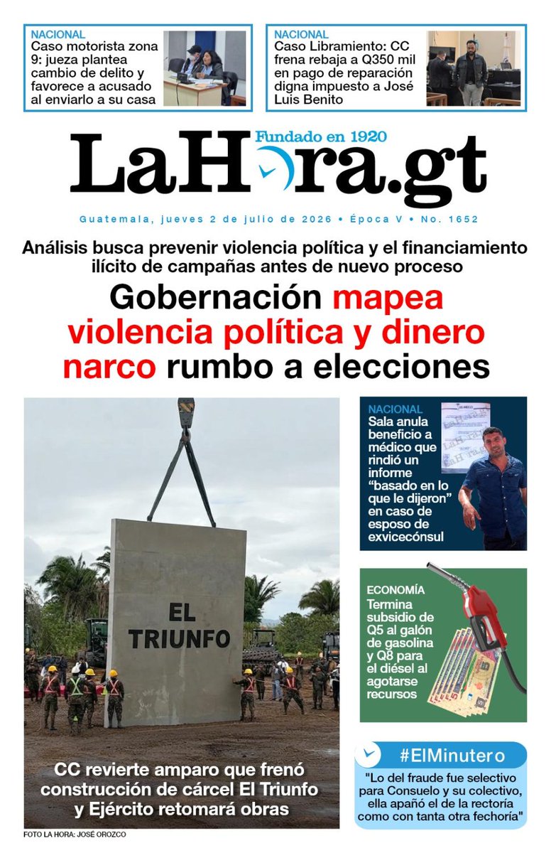 lahoragt's tweet photo. #PORTADADEHOY 📰
📌 Gobernación mapea municipios con riesgo de violencia política y financiamiento del narcotráfico rumbo a elecciones de 2027. Todos los detalles aquí ➡️ https://t.co/s8yLbtRo1V https://t.co/qecnzeXOXW