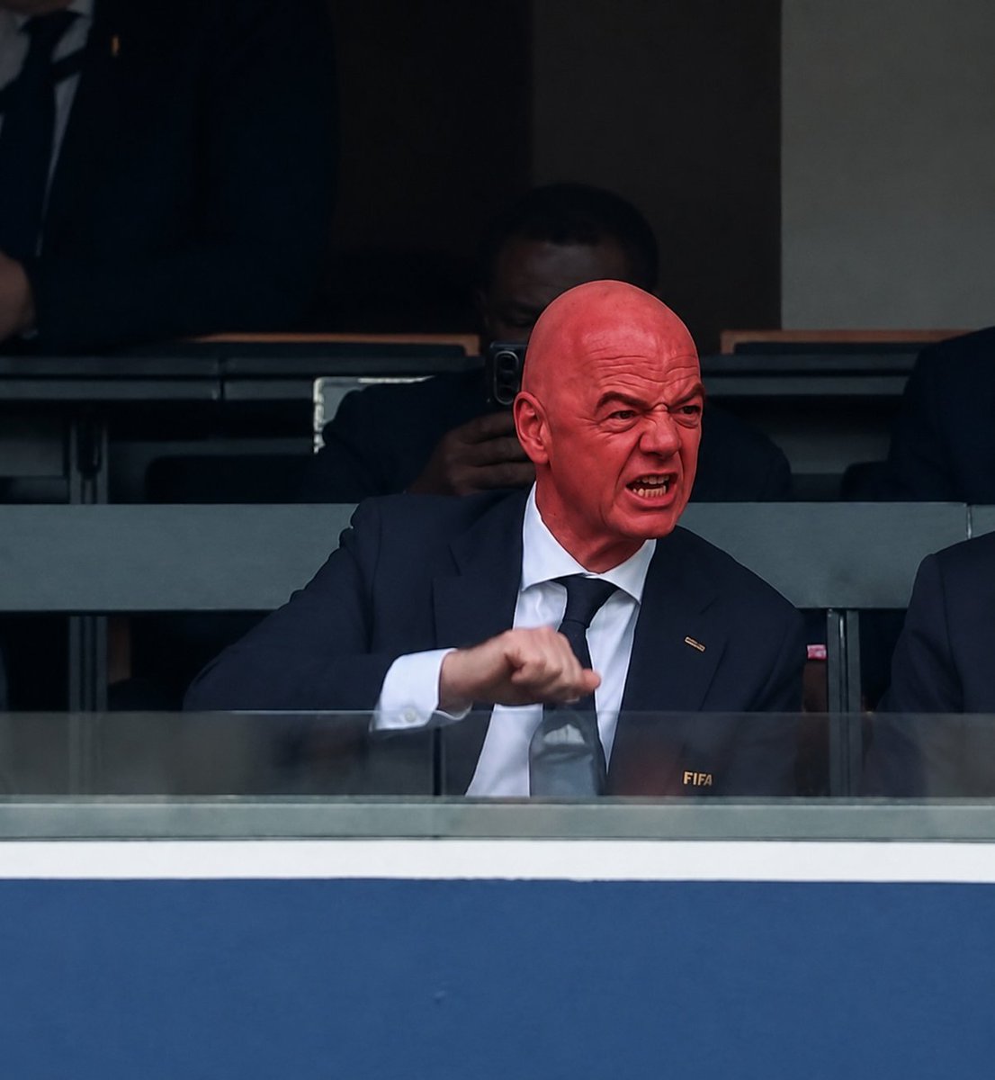 FootballFunnnys's tweet photo. Infantino after Ronaldo got and scored a penalty in the World Cup knockout stage... https://t.co/xOOHfkrVu7