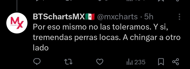 yoonamourr's tweet photo. @mxcharts te hablan a ti perra! Que siempre anda denigrando a los demás países a otras armys de latam siempre se mete en bardos con sus hit twts luego te haces la víctima bloqueas o borras tus post ni siquiera las propias mexicas te soportan pedazo de sorete mal hecho https://t.co/QxrSA5HhCX