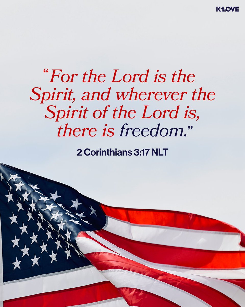 KLOVERadio's tweet photo. Happy 4th of July! 🇺🇸

Today we’re grateful for freedom—and even more grateful for the hope we have in Christ.

Where the Spirit of the Lord is, there is freedom! 🙏 https://t.co/Y7NY9GxUWz