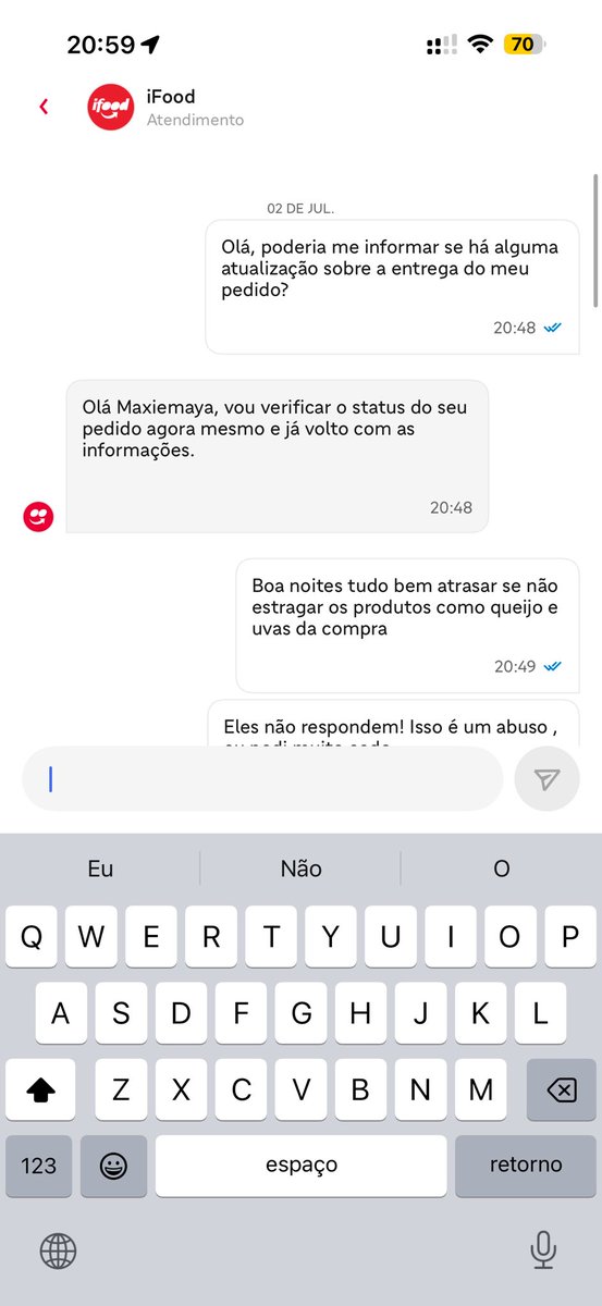 MaxieMaya's tweet photo. @iFood Eu estou no app no “ajuda” e sendo ignorado lá. https://t.co/yTAIYHn7DW