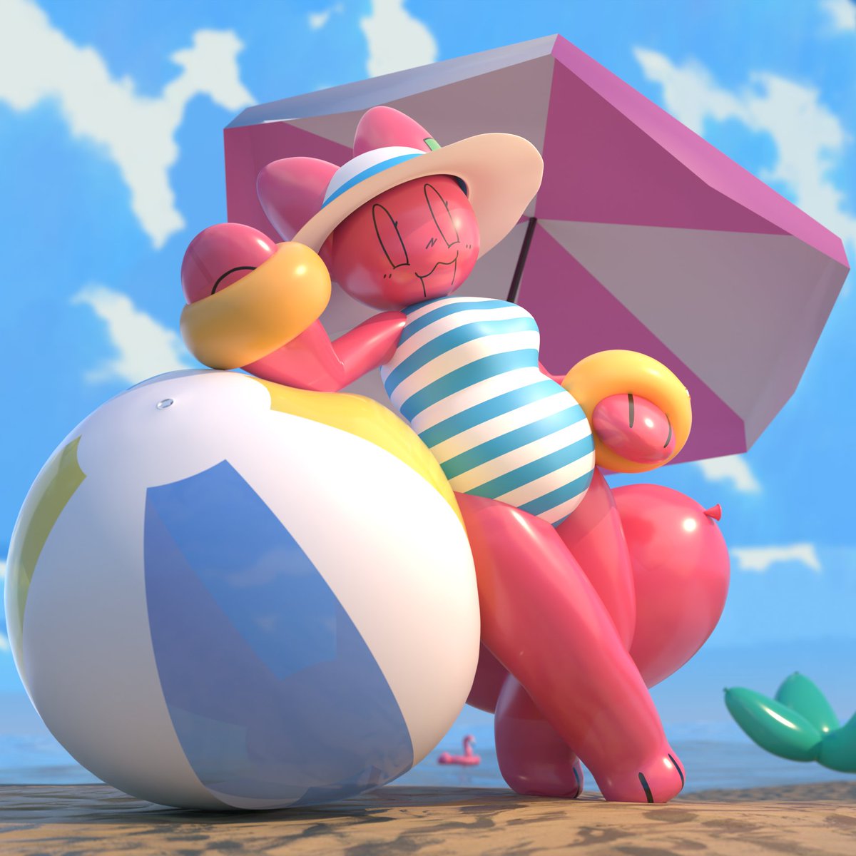 kattoredato's tweet photo. Balloon Kitty Beach Episode? My favourite!! 

Eliza's enjoying basking her shiny body in the sunlight :3 https://t.co/cm2v6knXT4