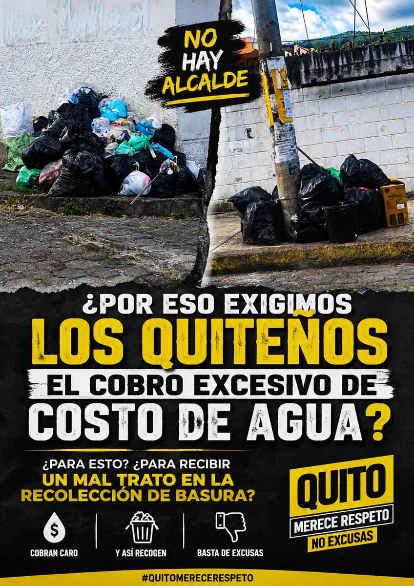fer_jacomeok's tweet photo. ¿Para esto pagamos un cobro excesivo por el agua? Mientras los quiteños cumplimos con nuestras obligaciones, la basura se acumula en las calles. Quito merece una gestión eficiente, una recolección digna y respeto para sus ciudadanos. Menos excusas, más resultados.
@pabelml https://t.co/5wzm4lr9kL