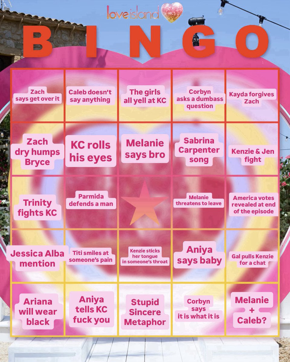 notfreddiem's tweet photo. #loveisland bingo card for tonight https://t.co/3x4KtwHamB