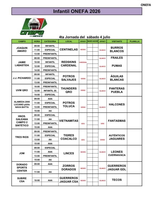 Tercer_Cuarto's tweet photo. 📋 SEMANA 4 DE TEMPORADA REGULAR 

INFANTILES 🇲🇽 ONEFA 2026 

#HablemosDeFootball🗣️🏈 https://t.co/TkJ8DCOMQE