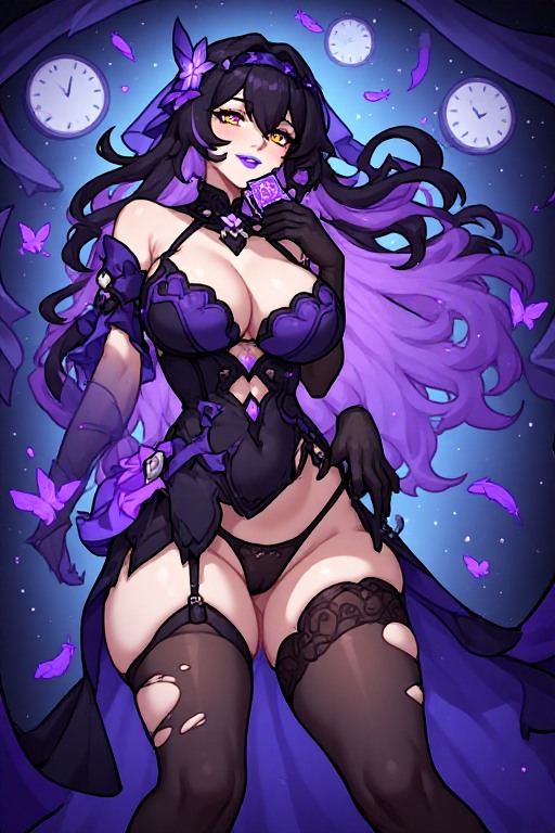 ArtComicIA's tweet photo. ¿Quieres que lea tus recuerdos más… íntimos? 💜🦋

Black Swan está aqu��, con este traje que apenas cubre nada, sosteniendo tu carta del destino.

Ven más cerca, darling… déjame ver lo que realmente deseas.

#BlackSwan #HonkaiStarRail #StarRailNSFW #Memories #Patreon https://t.co/dtfpMauxBL