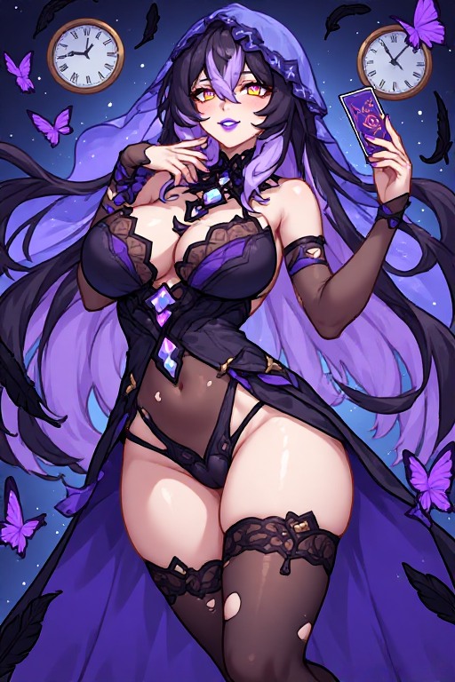 ArtComicIA's tweet photo. ¿Quieres que lea tus recuerdos más… íntimos? 💜🦋

Black Swan está aqu��, con este traje que apenas cubre nada, sosteniendo tu carta del destino.

Ven más cerca, darling… déjame ver lo que realmente deseas.

#BlackSwan #HonkaiStarRail #StarRailNSFW #Memories #Patreon https://t.co/dtfpMauxBL