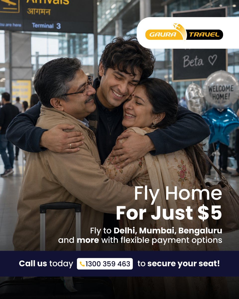 gauratravel_au's tweet photo. From bustling cities to hometown reunions, getting back to India has never been easier.
Secure your booking with just $5 and pay the rest over time with G-Deals.
๐ Call 1300 359 463 to book today.
#FlyIndiaYourWay #GauraTravel #BackToIndia #TravelIndia #GDeals https://t.co/9mYDyAiTI8