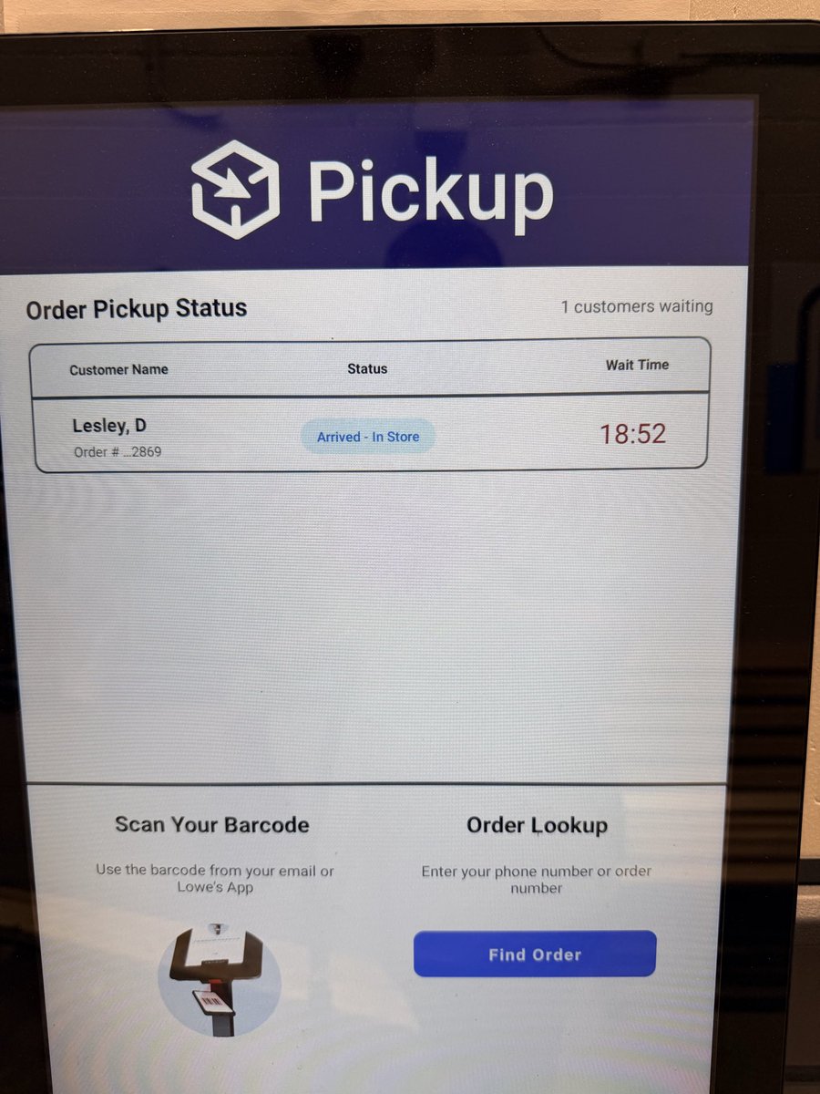 cory15davis's tweet photo. @Lowes This is an efficient pickup system you have here!  Ordered at 2pm and “ready for pickup” by 4pm.  Here we are at 8:00 and 20+ minutes waiting, the items are just being pulled from the shelf https://t.co/Ecuc5BzTtM